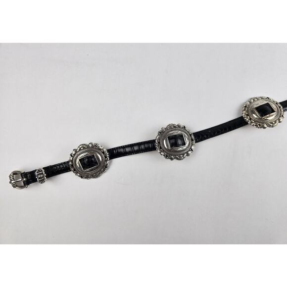 Brighton Black Silver Tone Concho Leather Belt Size 34 L34 Vg condition main image 10